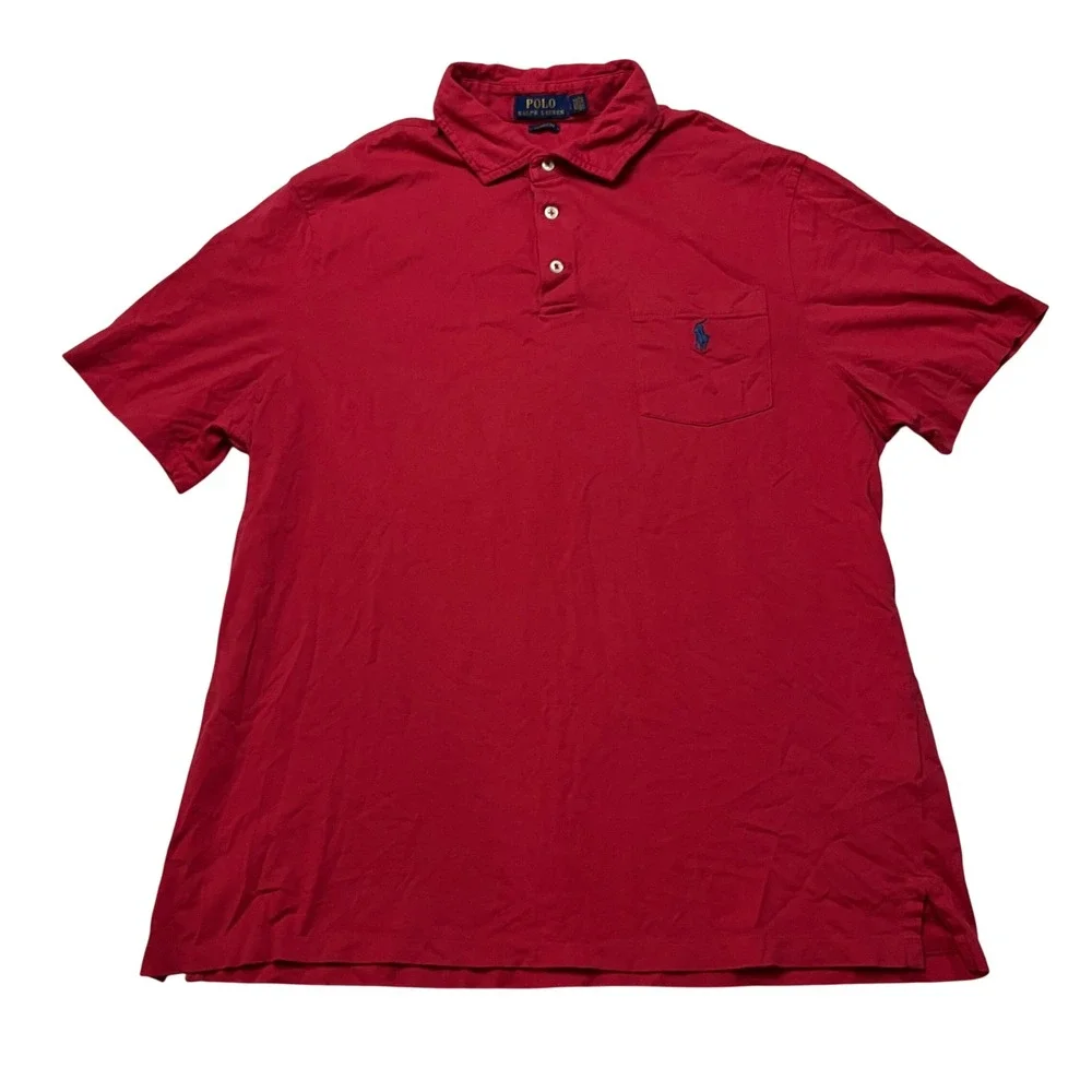 Polo Ralph Lauren Polo Shirt Mens Large Red Classic Fit Pocket Short Sleeve 6581